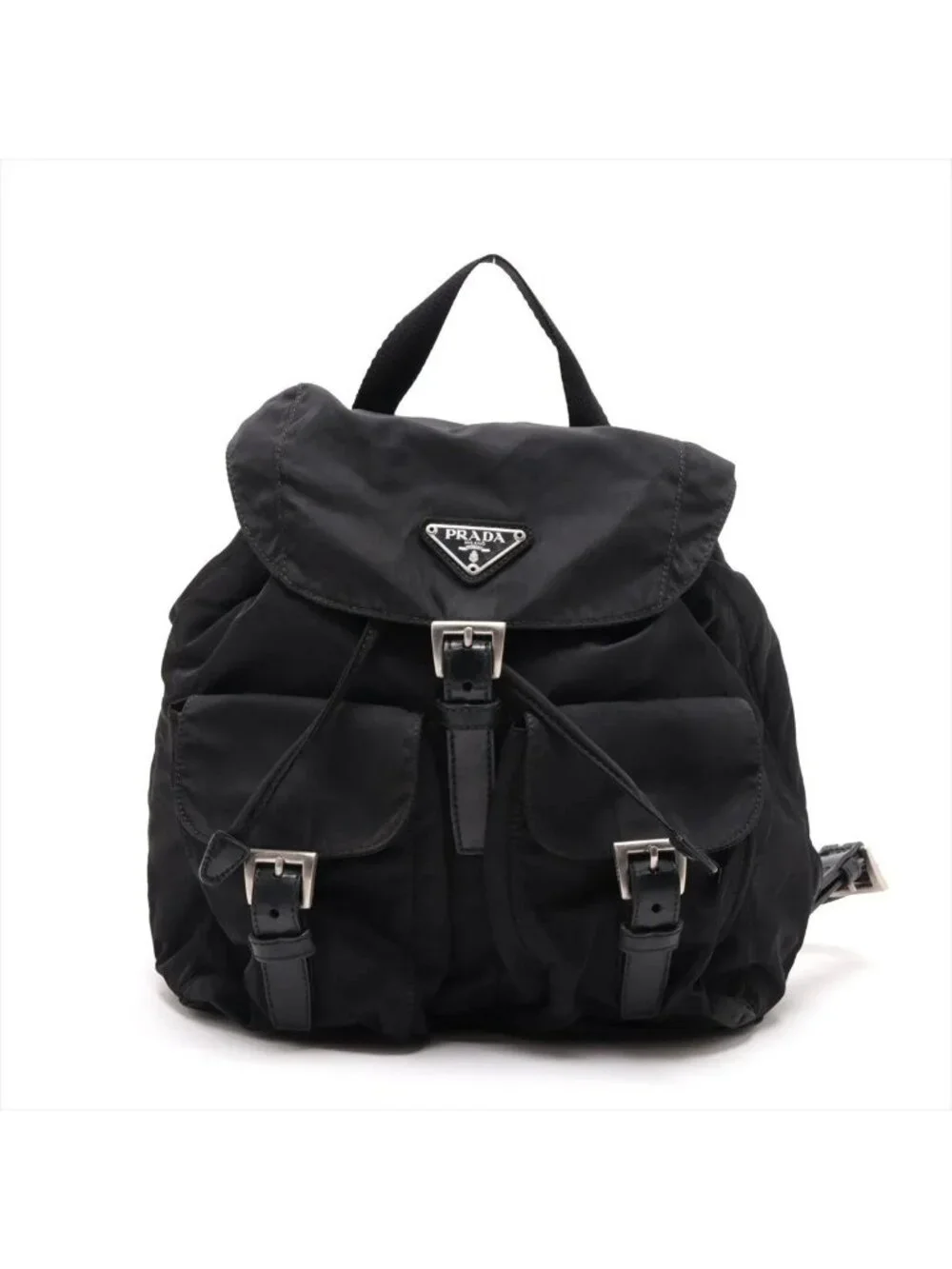 Prada Tessuto Nylon Triangle Logo Leather Backpack Shoulder Bag